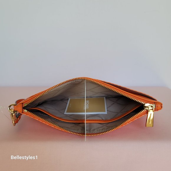 MICHAEL KORS Signature Logo Jet Set Large Top Zip Pouch/Wristlet- Apricot⭐ - Picture 12 of 16